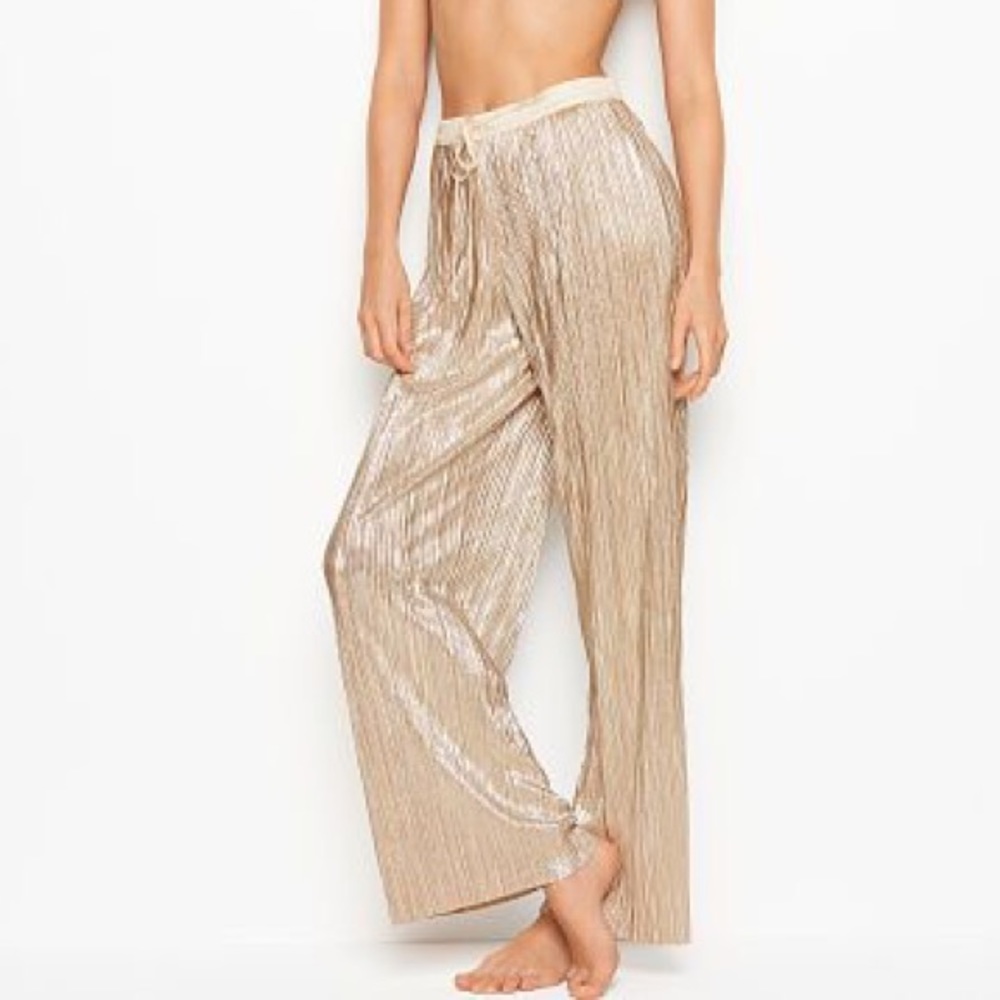 Victoria Secret Shine Pleat Pants Gold